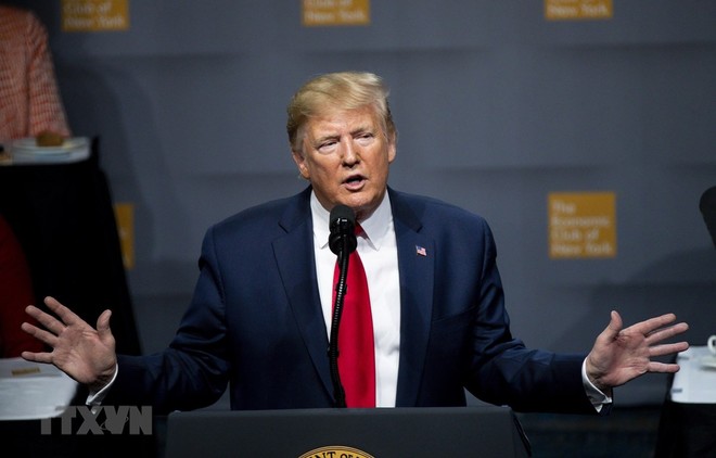 Tổng thống Mỹ Donald Trump phát biểu tại New York ngày 12/11/2019. (Ảnh: THX/TTXVN)