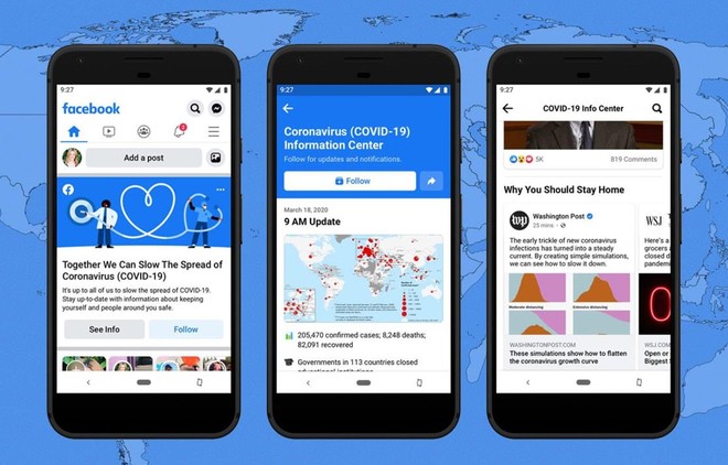 Giao diện trung tâm thông tin COVID-19 trên ứng dụng Facebook. (Nguồn: Facebook).