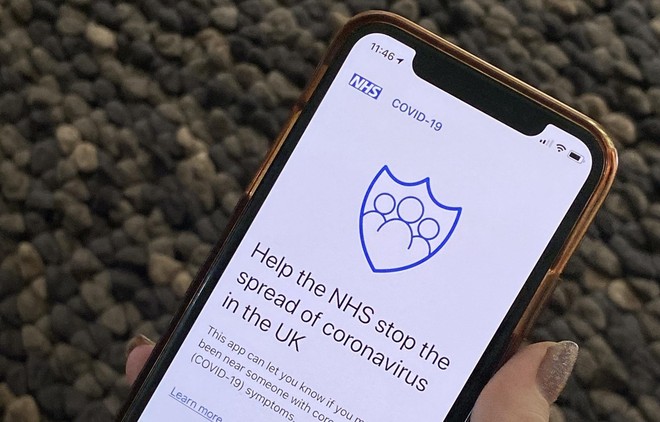 Giao diện ứng dụng theo dõi tiếp xúc gần của Anh. (Nguồn: PA).