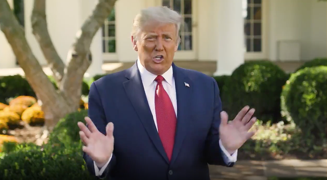 Tổng thống Trump phát biểu trong video ghi hình ông trở lại Phòng Bầu dục Nhà Trắng, ngày 7/10. Ảnh: Twitter/Donald J.Trump.