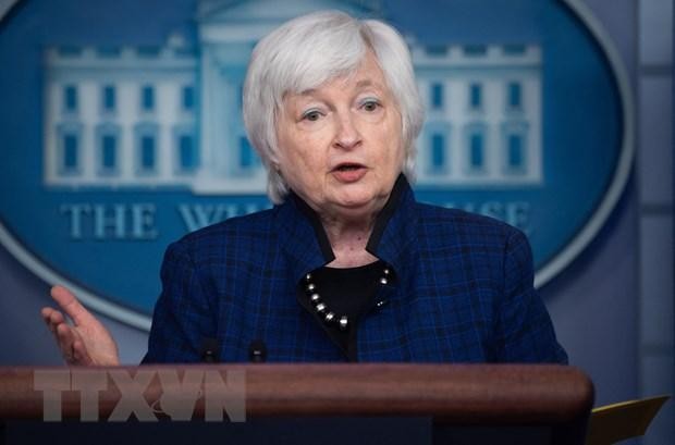 Bộ trưởng Tài chính Mỹ Janet Yellen trong cuộc họp báo tại Washington, DC, ngày 7/5/2021. (Ảnh: AFP/TTXVN).