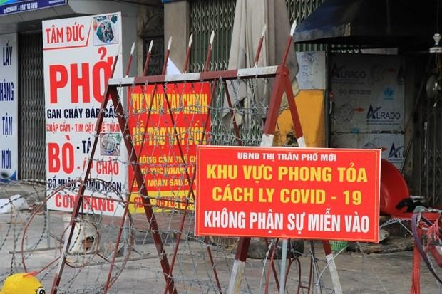 Phong tỏa khu 3, thị trấn Phố Mới, huyện Quế Võ, tỉnh Bắc Ninh. (Ảnh: Thanh Thương/TTXVN).