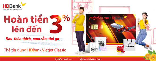 Bay thỏa thích, mua sắm thả ga cùng vô vàn ưu đãi khi dùng thẻ tín dụng HDBank-Vietjet