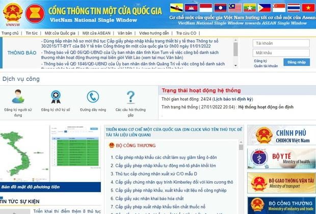 Trang chủ Cổng thông tin một cửa quốc gia.