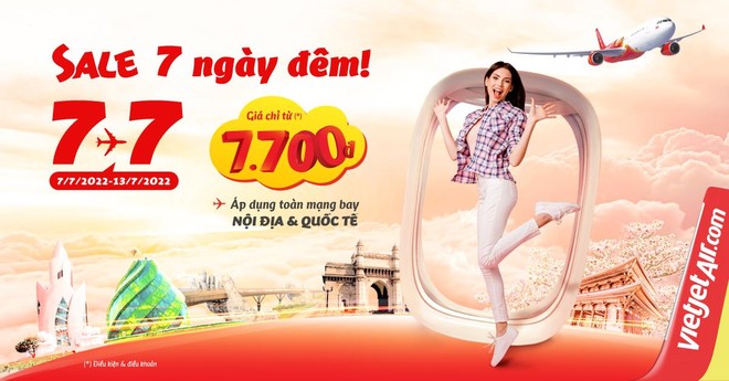 7 ngày vàng săn vé chỉ từ 7.700 đồng bay khắp Việt Nam và quốc tế cùng Vietjet