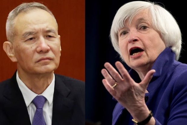 Bộ trưởng Tài chính Mỹ Janet Yellen và Phó Thủ tướng Trung Quốc Lưu Hạc. (Ảnh: Reuters)