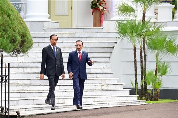 Tổng thống Indonesia Joko Widodo (trái) và Thủ tướng Timor Leste Taur Matan Ruak tại cuộc gặp ở Bogor ngày 13/2. (Ảnh: AFP/TTXVN)