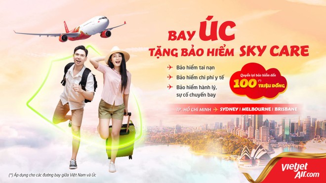 Vietjet tặng bảo hiểm toàn diện Sky Care cho tất cả đường bay Úc, lên đến 100 triệu đồng