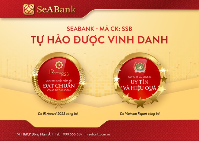 SeABank nhận giải thưởng Top 50 công ty đại chúng uy tín và hiệu quả và Ngân hàng đạt chuẩn công bố thông tin năm 2023