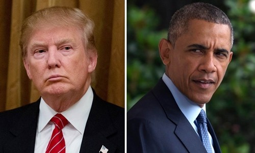 Tổng thống Mỹ Donald Trump và người tiền nhiệm Barack Obama. Ảnh:NBC News.