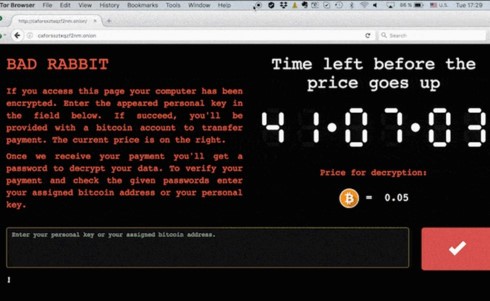 Một máy tính bị nhiễm mã độc Bad Rabbit. Ảnh: Reuters