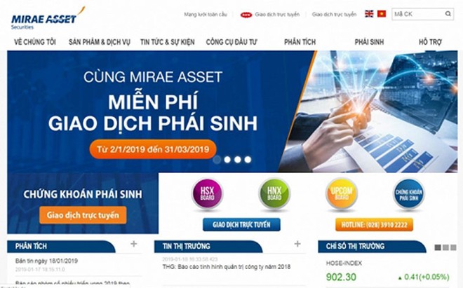 Công ty chứng khoán Mirae Asset mới đây đã tuyên bố miễn phí giao dịch phái sinh cho khách hàng từ 2/1 đến 31/3/2019