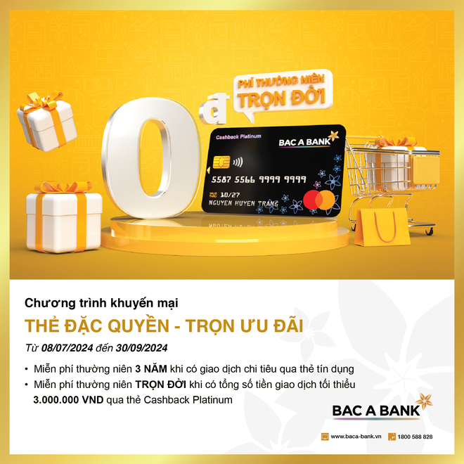 Miễn phí thường niên trọn đời với thẻ tín dụng quốc tế BAC A BANK MasterCard