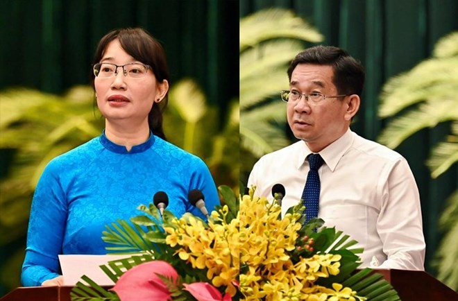 Hai tân Phó Chủ tịch UBND TP Hồ Chí Minh: bà Trần Thị Diệu Thuý và ông Dương Ngọc Hải