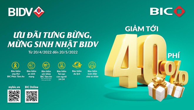 BIC ưu đãi tới 40% nhiều sản phẩm bảo hiểm 