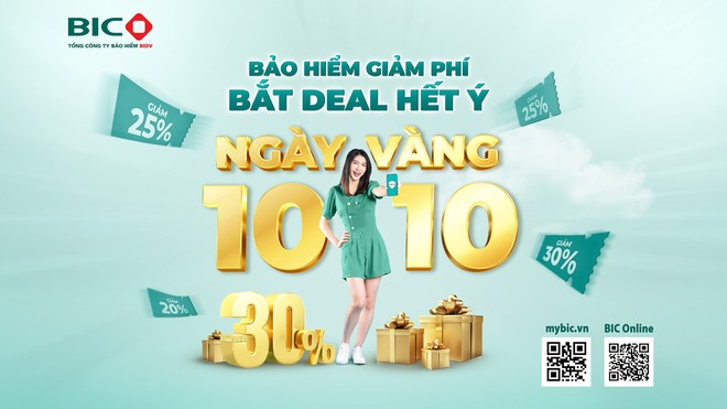 Ngày vàng 10.10: Ưu đãi ngày đôi, phí giảm vượt trội tới 30% tại BIC