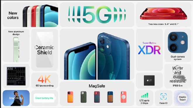 iPhone 12 là mẫu iPhone đầu tiên được trang bị công nghệ 5G. (Ảnh chụp màn hình)