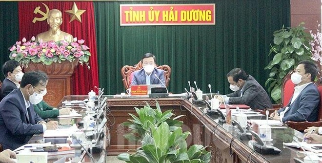 Ông Phạm Xuân Thăng, Bí thư Tỉnh ủy Hải Dương chủ trì hội nghị lần thứ 10 của Ban Thường vụ Tỉnh ủy sáng ngày 15.02. Ảnh: baohaiduong.vn