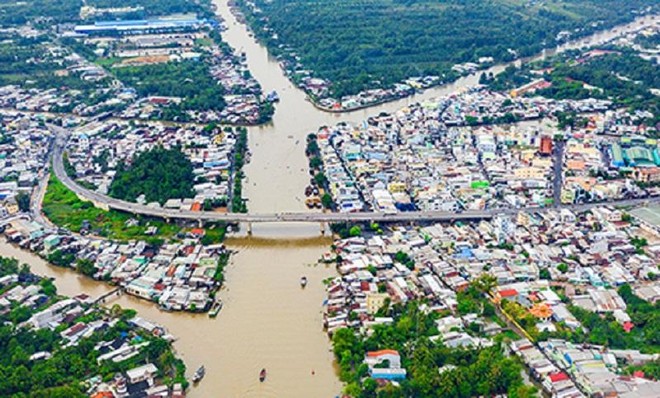 Thành phố Ngã Bảy, tỉnh Hậu Giang nhìn từ trên cao (Ảnh: Lý Anh Lam. Nguồn: Báo Hậu Giang)