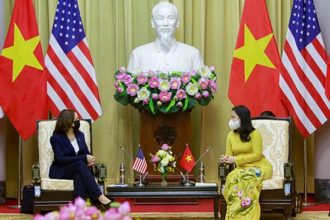 Phó Chủ tịch nước Võ Thị Ánh Xuân tiếp Phó Tổng thống Hoa Kỳ Kamala Harris (Ảnh: BNG)