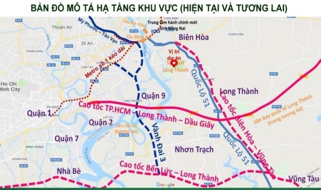 Bản đồ mô tả hạ tầng khu vực Đông Nam Bộ.