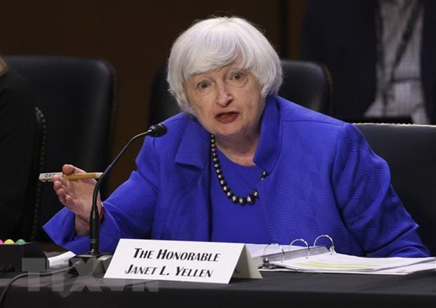 Bộ trưởng Tài chính Mỹ Janet Yellen phát biểu tại Washington, DC. (Ảnh: AFP/TTXVN)