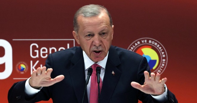 Tổng thống Thổ Nhĩ Kỳ Recep Tayyip Erdogan phát biểu tại Ankara ngày 30/5/2023. (Ảnh: AFP/TTXVN)