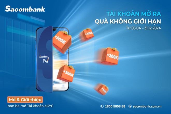 Thưởng không giới hạn khi giới thiệu bạn bè, người thân mở tài khoản trên Sacombank pay