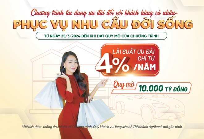 Agribank cho vay tiêu dùng lãi suất chỉ từ 4%/năm