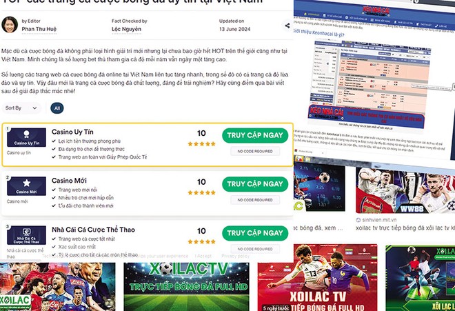Quảng cáo trực tuyến cá độ bóng đá lan tràn trên các trang mạng