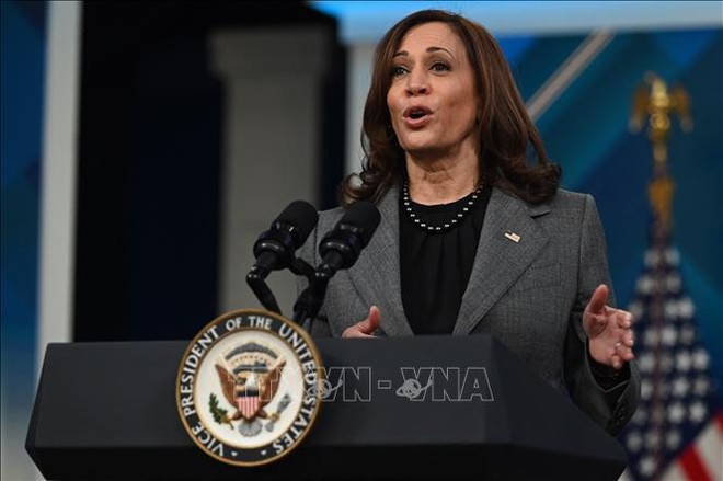 Phó Tổng thống Mỹ Kamala Harris phát biểu tại Washington, DC. Ảnh: AFP/TTXVN