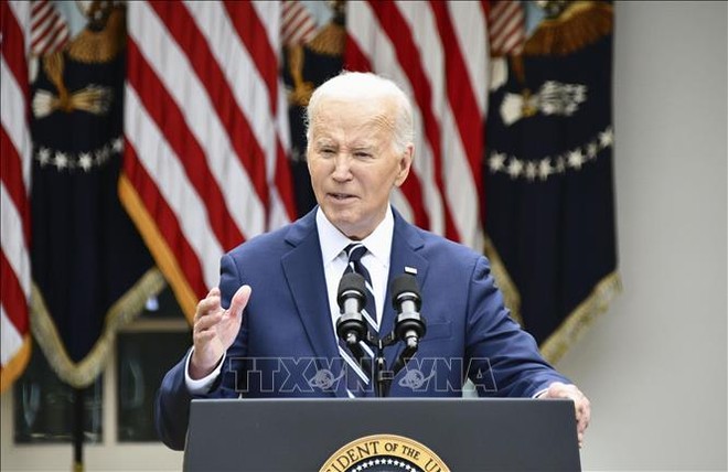 Tổng thống Mỹ Joe Biden phát biểu tại Nhà Trắng ngày 14/5/2024. Ảnh: Kyodo/TTXVN