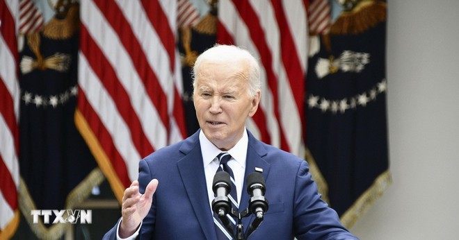 Tổng thống Mỹ Joe Biden phát biểu tại Nhà Trắng ở Washington DC., ngày 14/5/2024. (Ảnh: Kyodo/TTXVN)