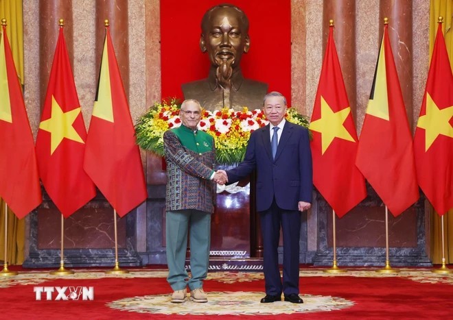 Chủ tịch nước Tô Lâm và Tổng thống Timor Leste Jose Ramos-Horta. (Ảnh: Lâm Khánh/TTXVN)