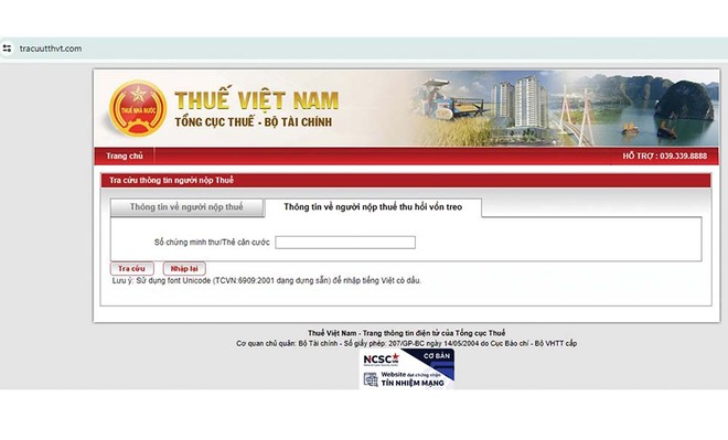 Tổng cục Thuế cảnh báo website giả mạo có tên miền tracuutthvt.com