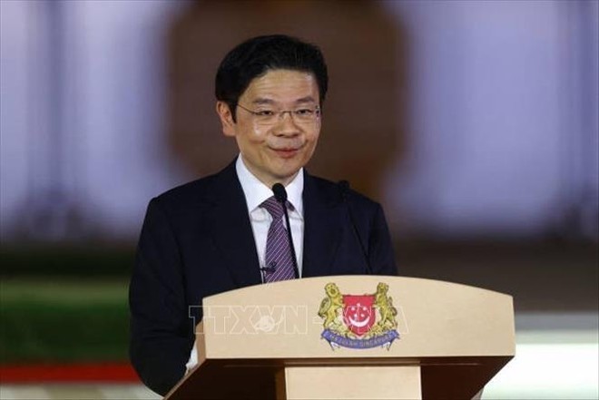 Thủ tướng Singapore Lawrence Wong phát biểu tại lễ nhậm chức, Singapore ngày 15/5/2024. Ảnh: Getty Images/TTXVN