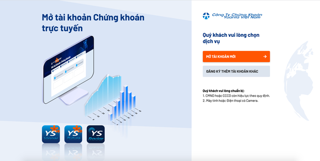 Tính năng mở tài khoản online trên website YSVN giúp nhà đầu tư dễ dàng mở ngay tài khoản giao dịch chứng khoán