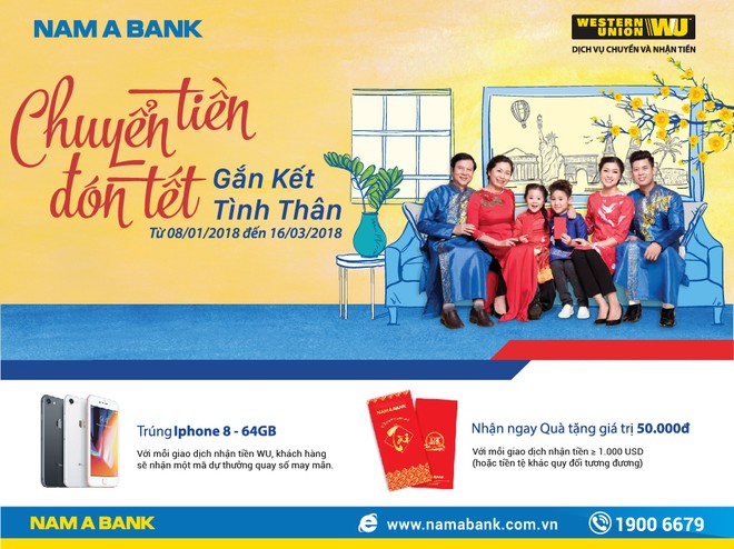 Nhận kiều hối tại Nam A Bank có cơ hội trúng IPhone 8