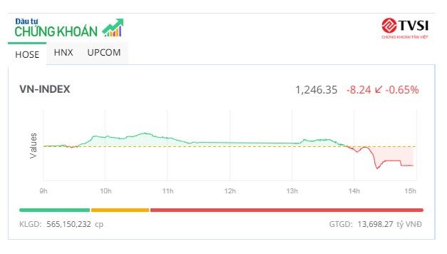 VN-Index thủng mốc 1.250 điểm, cổ phiếu VTP "tím ngắt"