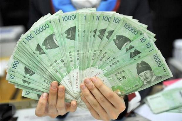 Đồng tiền mệnh giá 10.000 won của Hàn Quốc. (Ảnh: AFP/TTXVN)