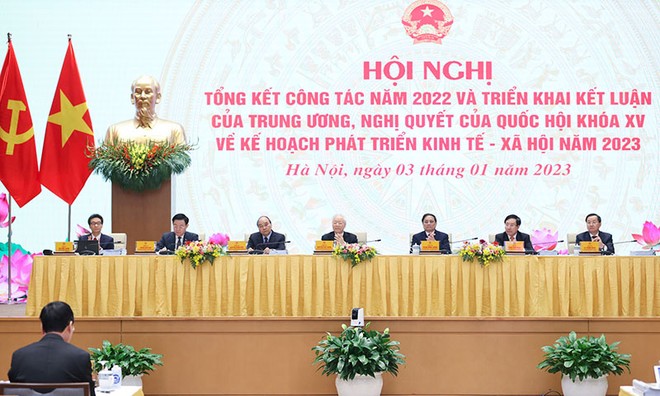 Hội nghị trực tuyến Chính phủ với địa phương tổng kết công tác năm 2022 và triển khai Kết luận của Trung ương, Nghị quyết của Quốc hội Khoá XV về Kế hoạch phát triển kinh tế-xã hội năm 2023. (Ảnh: Nhật Bắc)