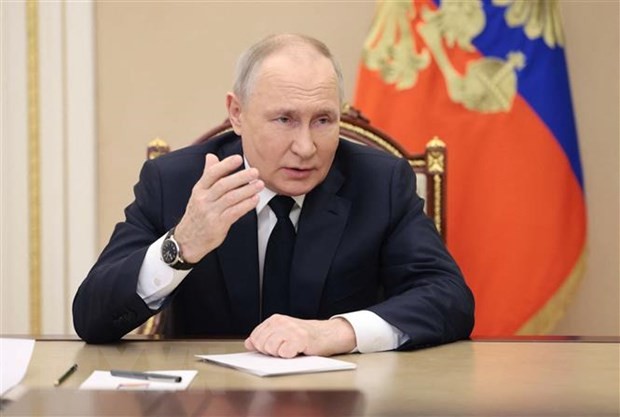 Tổng thống Nga Vladimir Putin phát biểu tại cuộc họp ở Moskva. (Ảnh: AFP/TTXVN)