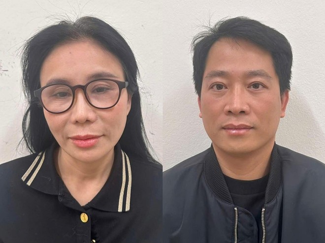 Vợ chồng Phan Thị Mai và Hoàng Kim Khánh, chủ Thẩm mỹ viện Mailisa tại cơ quan điều tra (Ảnh: Bộ Công an)