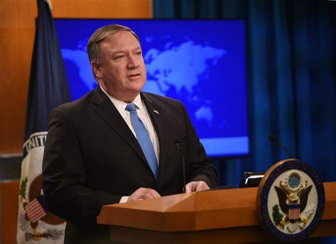 Ngoại trưởng Mỹ Mike Pompeo phát biểu tại một cuộc họp báo ở Washington, DC. Ảnh: AFP/TTXVN