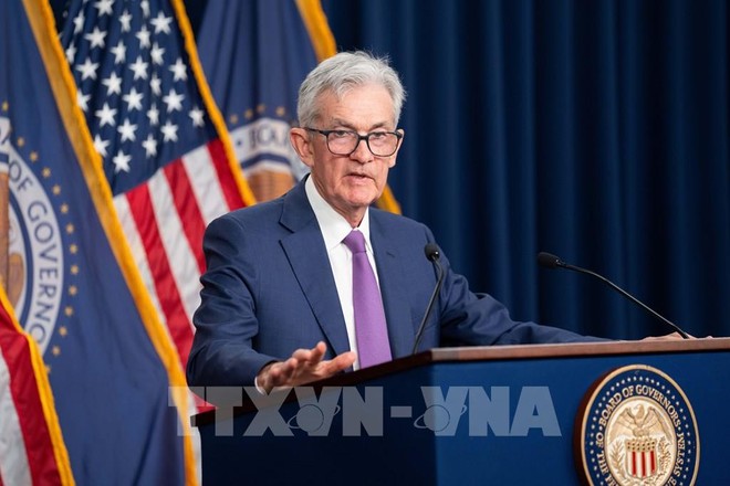 Chủ tịch Cục Dự trữ liên bang (Fed) Jerome Powell phát biểu trong cuộc họp báo ở Washington, DC ngày 1/5/2024. (Ảnh: THX/TTXVN)