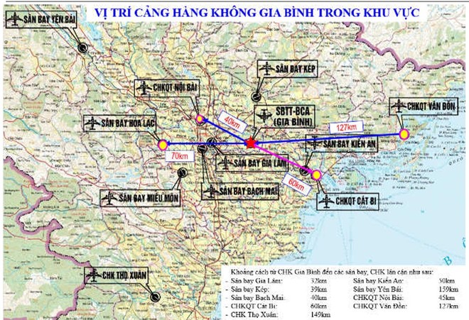 Vị trí Cảng hàng không quốc tế Gia Bình tại khu vực phía Bắc.