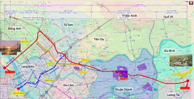 Hướng tuyến dự kiến của đường nối sân bay Gia Bình với Thủ đô Hà Nội. 