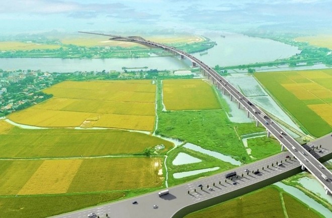 Phối cảnh cầu vượt sông Đáy trên cao tốc Ninh Bình - Nam Định - Ảnh: Bộ GTVT (nay là Bộ Xây dựng).