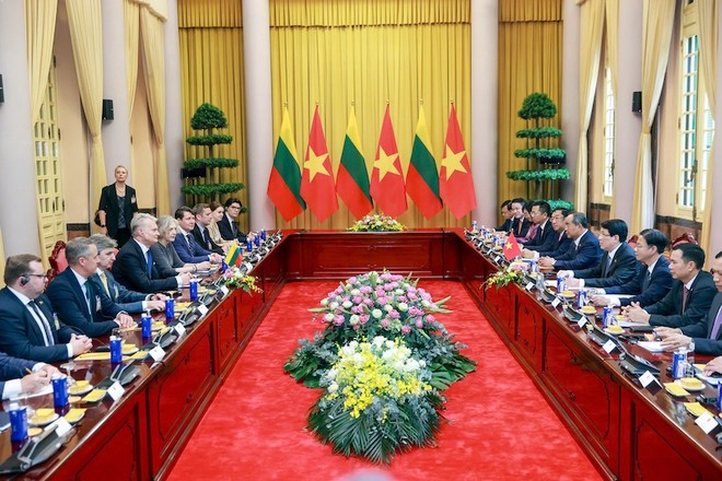 Chủ tịch nước Lương Cường hội đàm với Tổng thống Lithuania Gitanas Nauseda. Ảnh: Đức Thanh