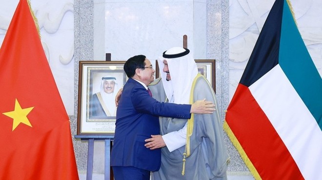 Thủ tướng Phạm Minh Chính hội đàm với Thủ tướng Nhà nước Kuwait Sheikh Ahmad Abdullah Al-Ahmad Al - Sabah. Ảnh: Dương Giang/TTXVN.